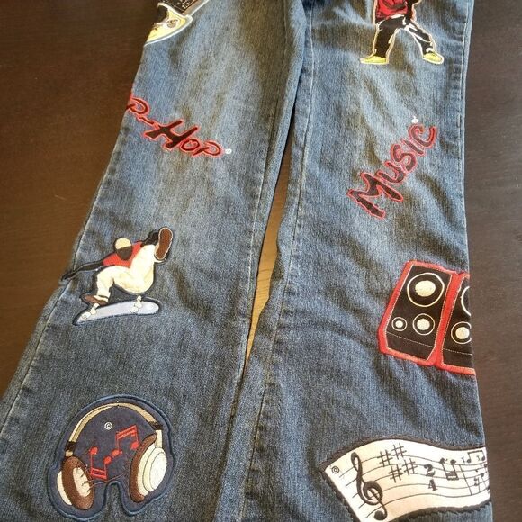 VINTAGE LE MORE WOMENS HIP HOP JEANS WITH PATCHES EVERYWHERE SIZE 7. B12 - Picture 2 of 10
